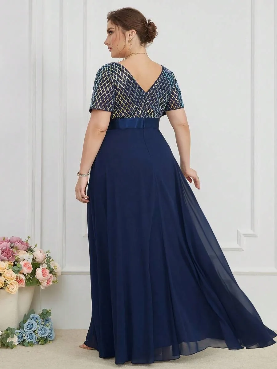 Rhombus Sequin Plus Size Women's Maxi Dress