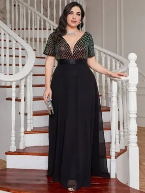 Rhombus Sequin Plus Size Women's Maxi Dress