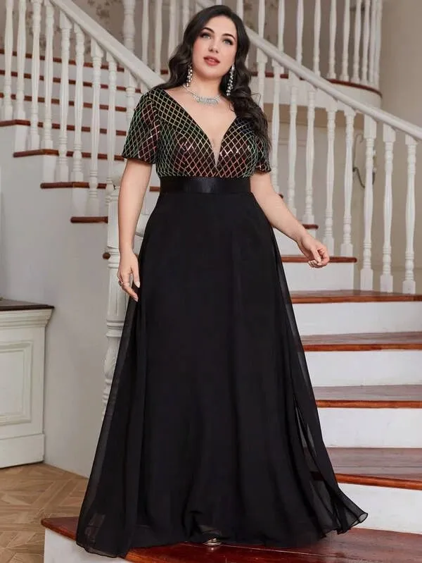 Rhombus Sequin Plus Size Women's Maxi Dress