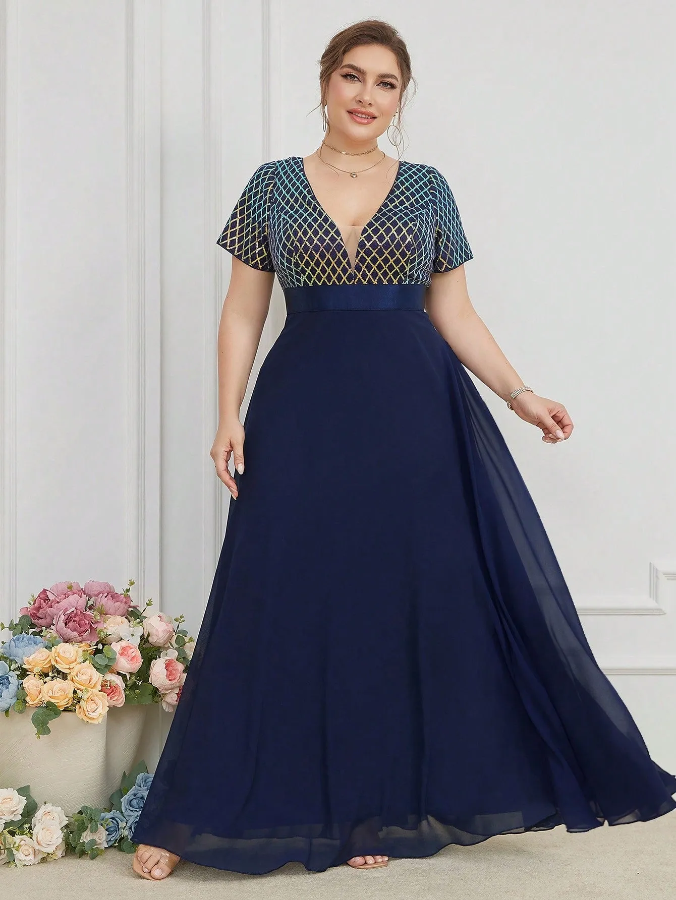 Rhombus Sequin Plus Size Women's Maxi Dress