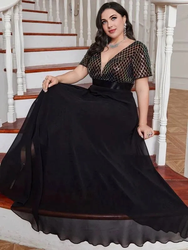 Rhombus Sequin Plus Size Women's Maxi Dress