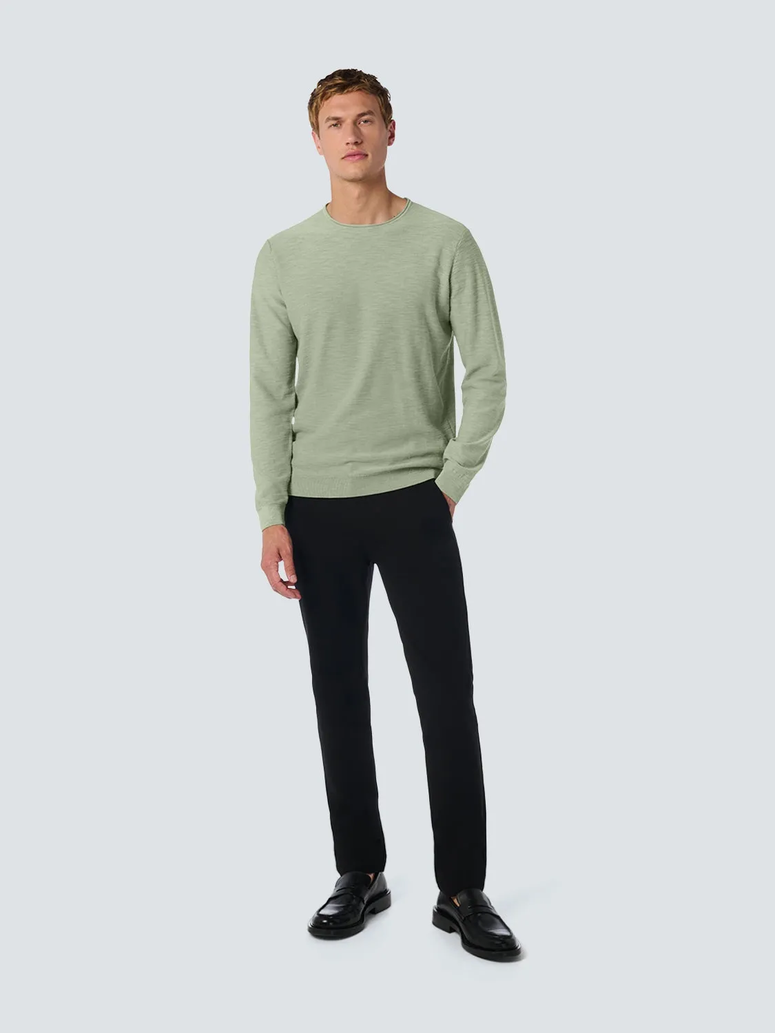 Round Neck Sweater with Garment Dyed and Stone Washed Finish | Smoke