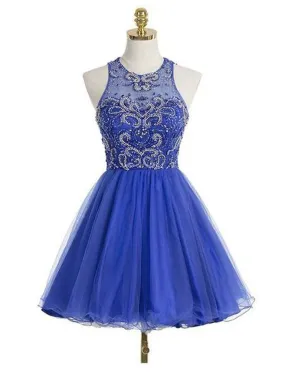Royal Blue Short Homecoming Dress Freshman Open Back Homecoming Dress