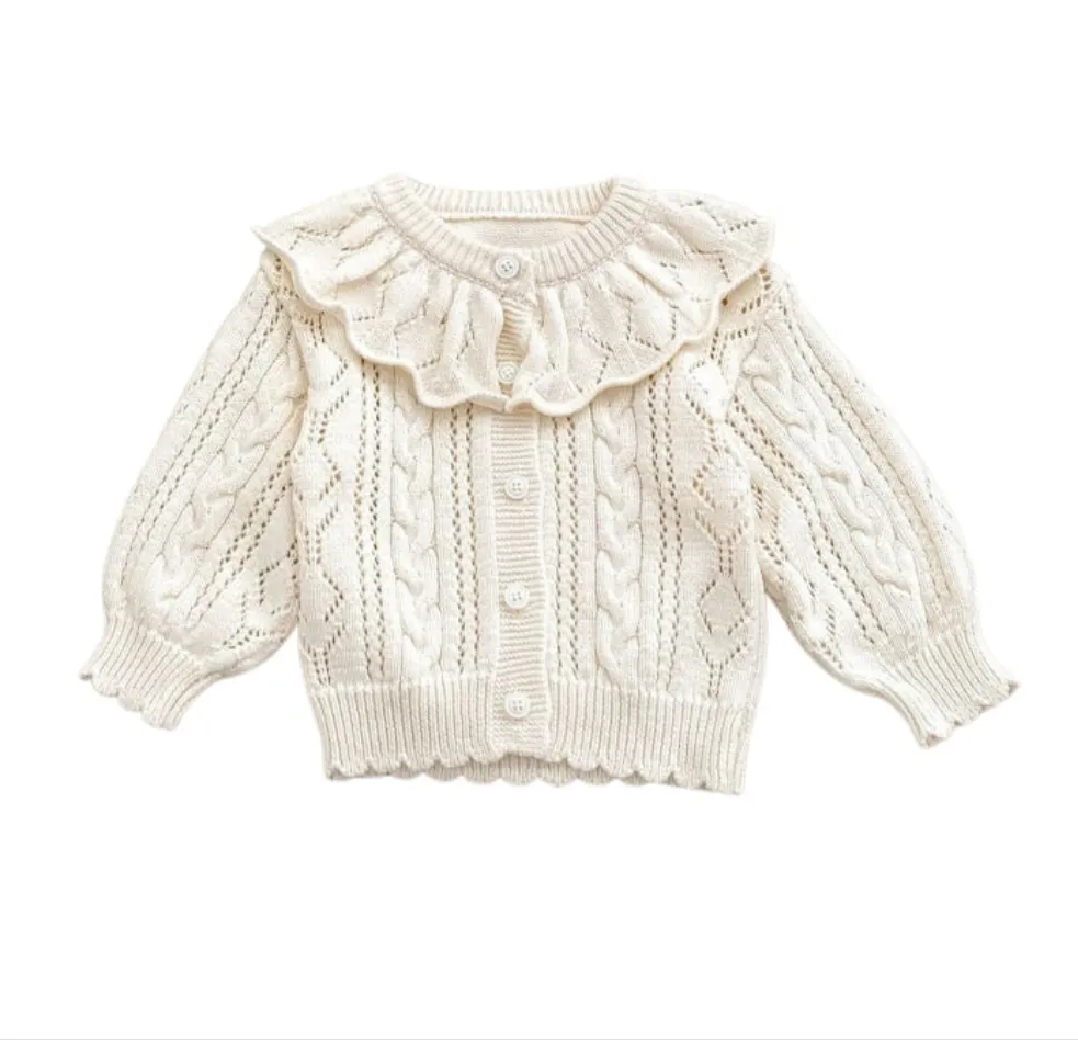 Ruffle Neck Cable Knit Cardigan