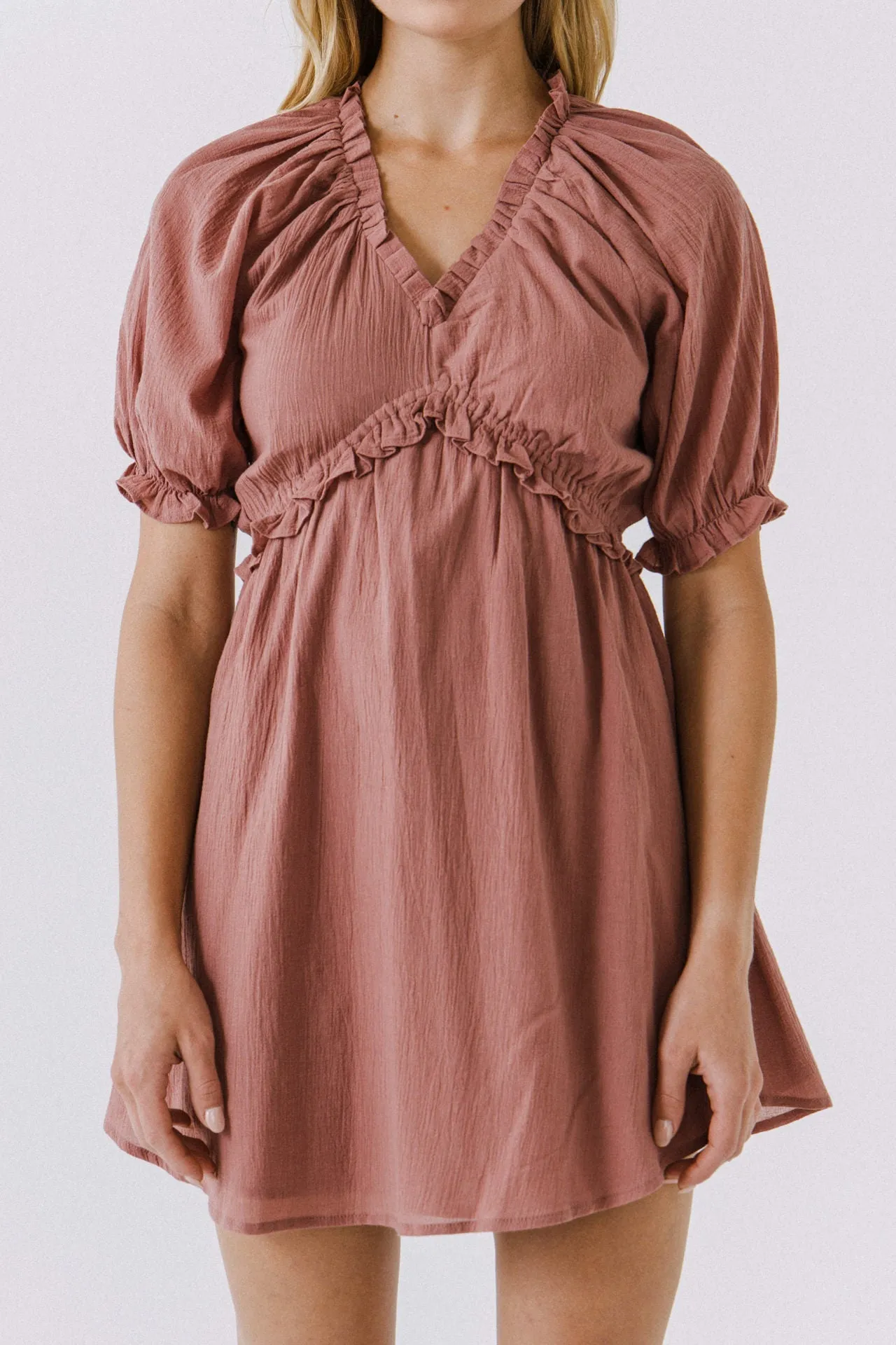 Ruffle V-Neck Babydoll Dress