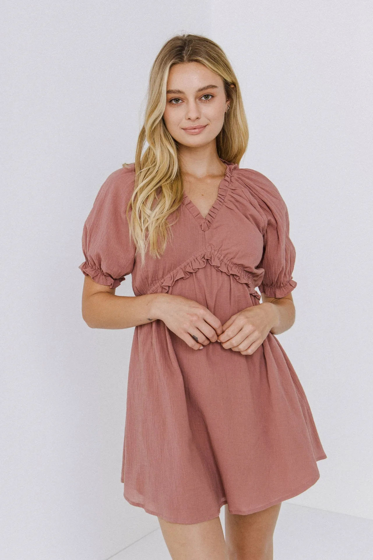 Ruffle V-Neck Babydoll Dress