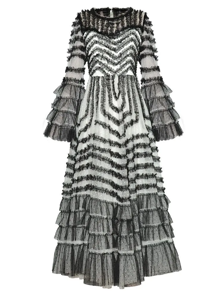 Ruffles Color Mesh Women's Cocktail & Evening Party Dress