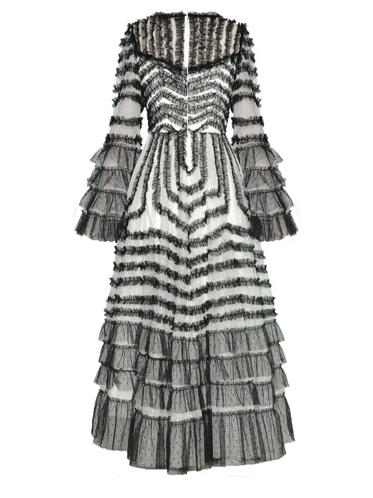 Ruffles Color Mesh Women's Cocktail & Evening Party Dress