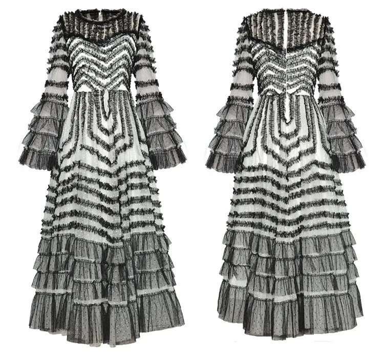 Ruffles Color Mesh Women's Cocktail & Evening Party Dress