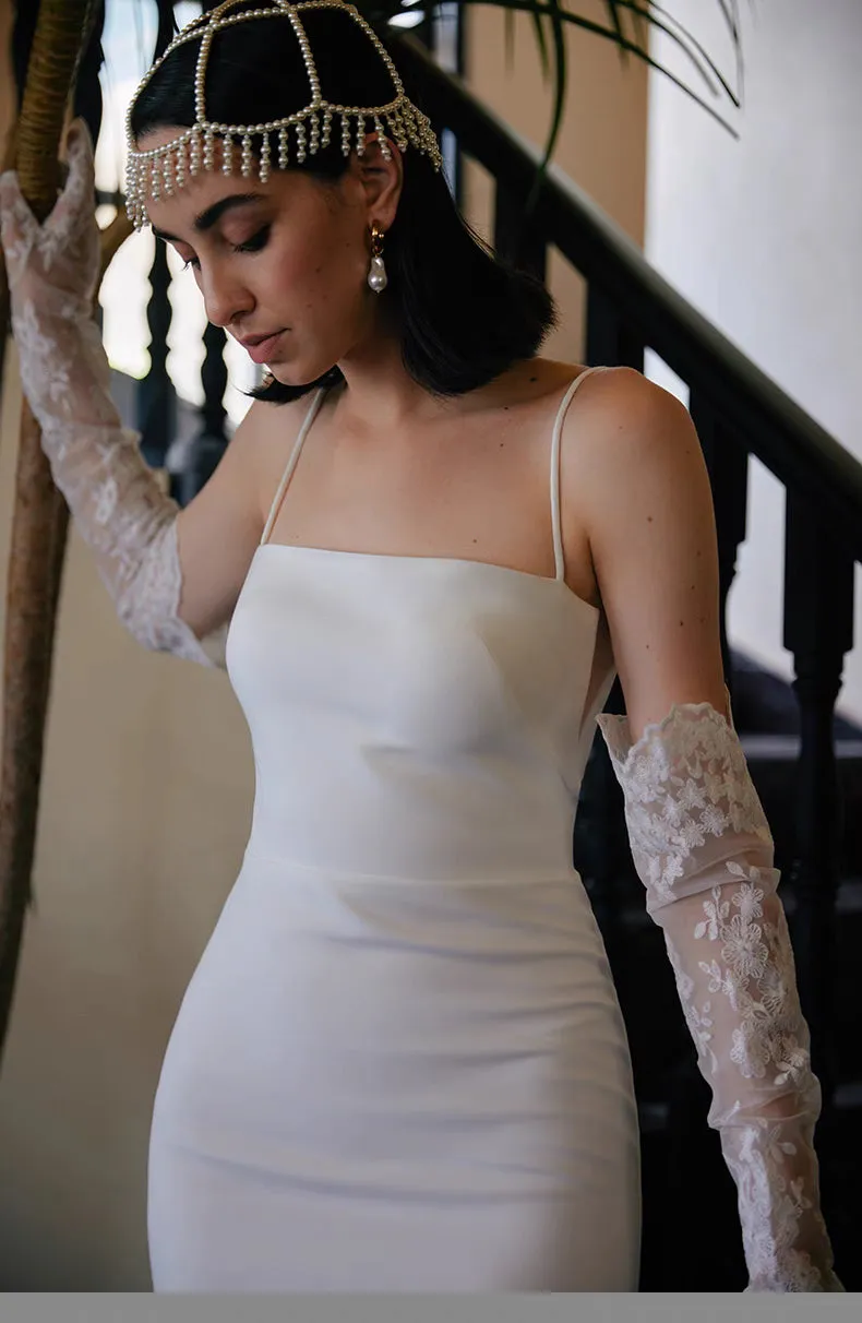 Sheath Spaghetti Straps Square Neckline Wedding Dress