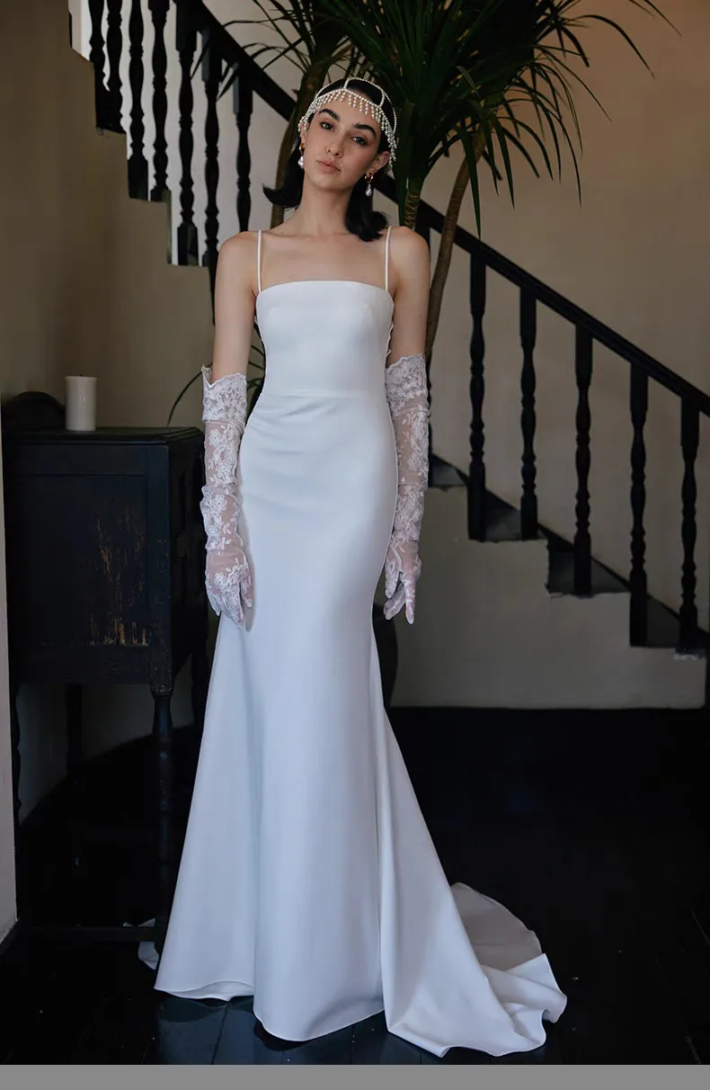 Sheath Spaghetti Straps Square Neckline Wedding Dress