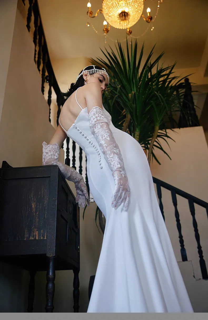 Sheath Spaghetti Straps Square Neckline Wedding Dress