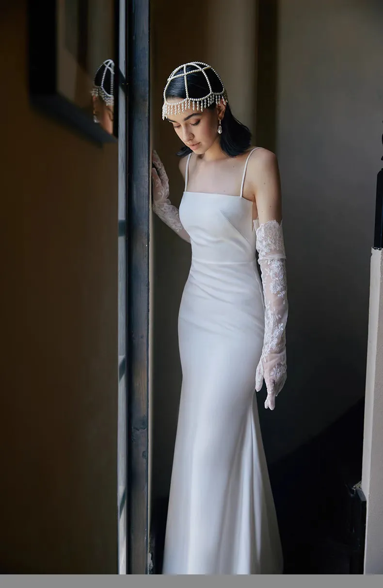 Sheath Spaghetti Straps Square Neckline Wedding Dress