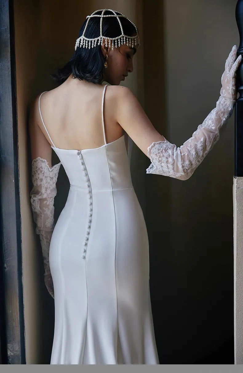 Sheath Spaghetti Straps Square Neckline Wedding Dress