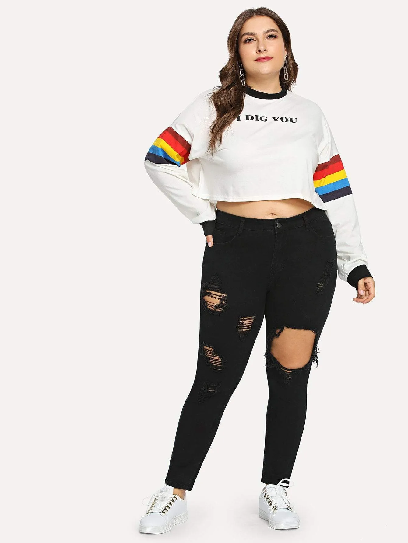 SHEIN Plus Ripped Solid Skinny Jeans