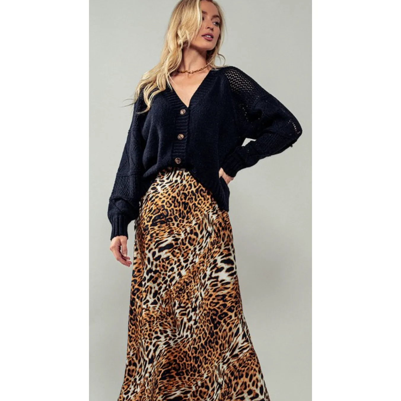 The Mystic Black Sleeve Cable Knit Cardigan Sweater