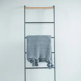 Throw - Grey Heathered Pom Pom