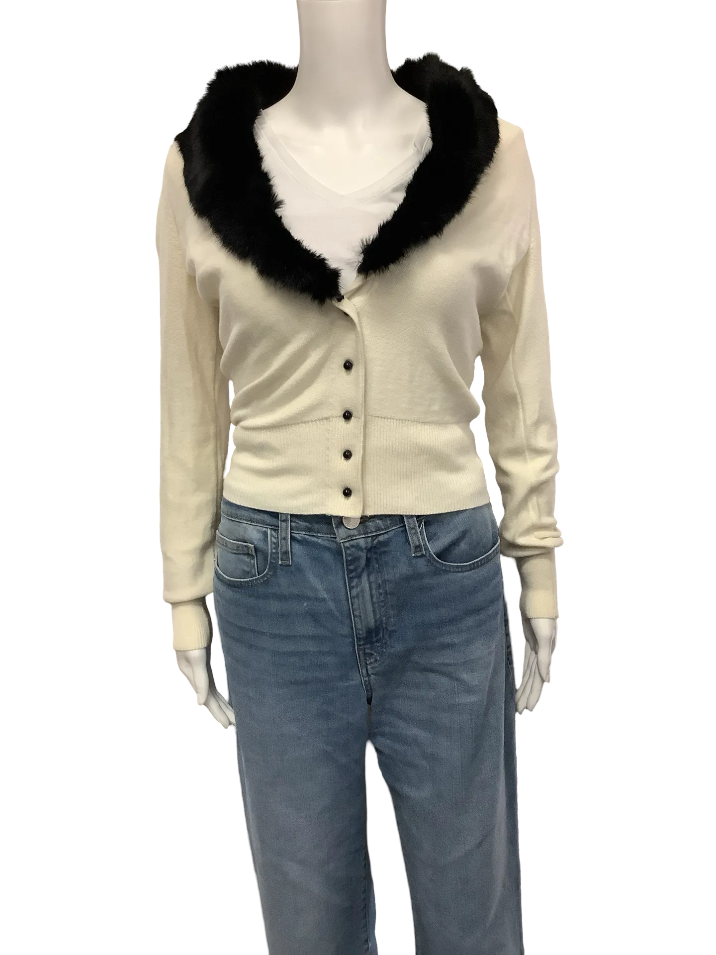 Tracey Reese Cardigan Faux Fur Collar Size: S