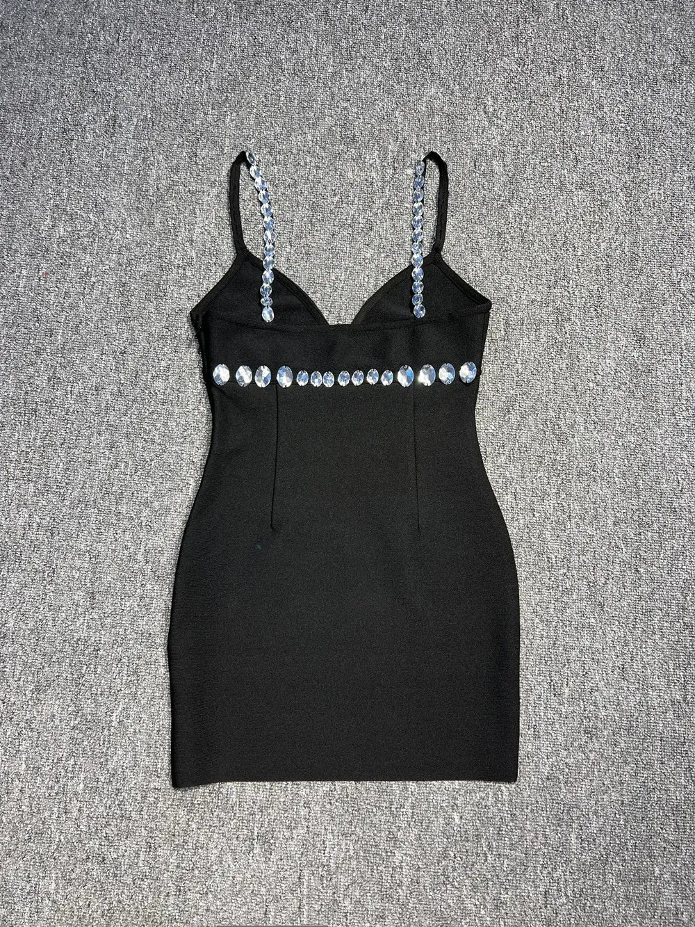 Trend4us Women's Glamorous Crystal Strap V-Neck Mini Dress