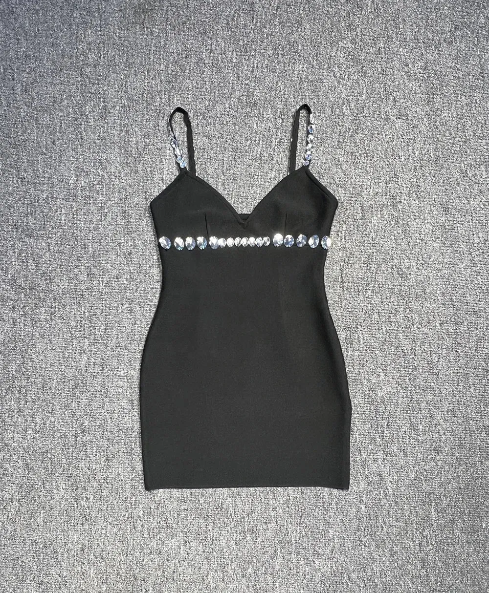 Trend4us Women's Glamorous Crystal Strap V-Neck Mini Dress