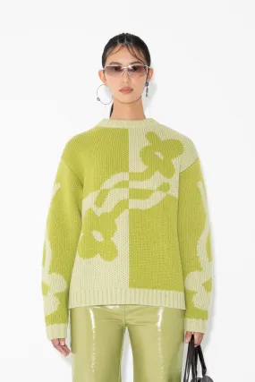 TWO-TONE DAD JUMPER in Green Flower