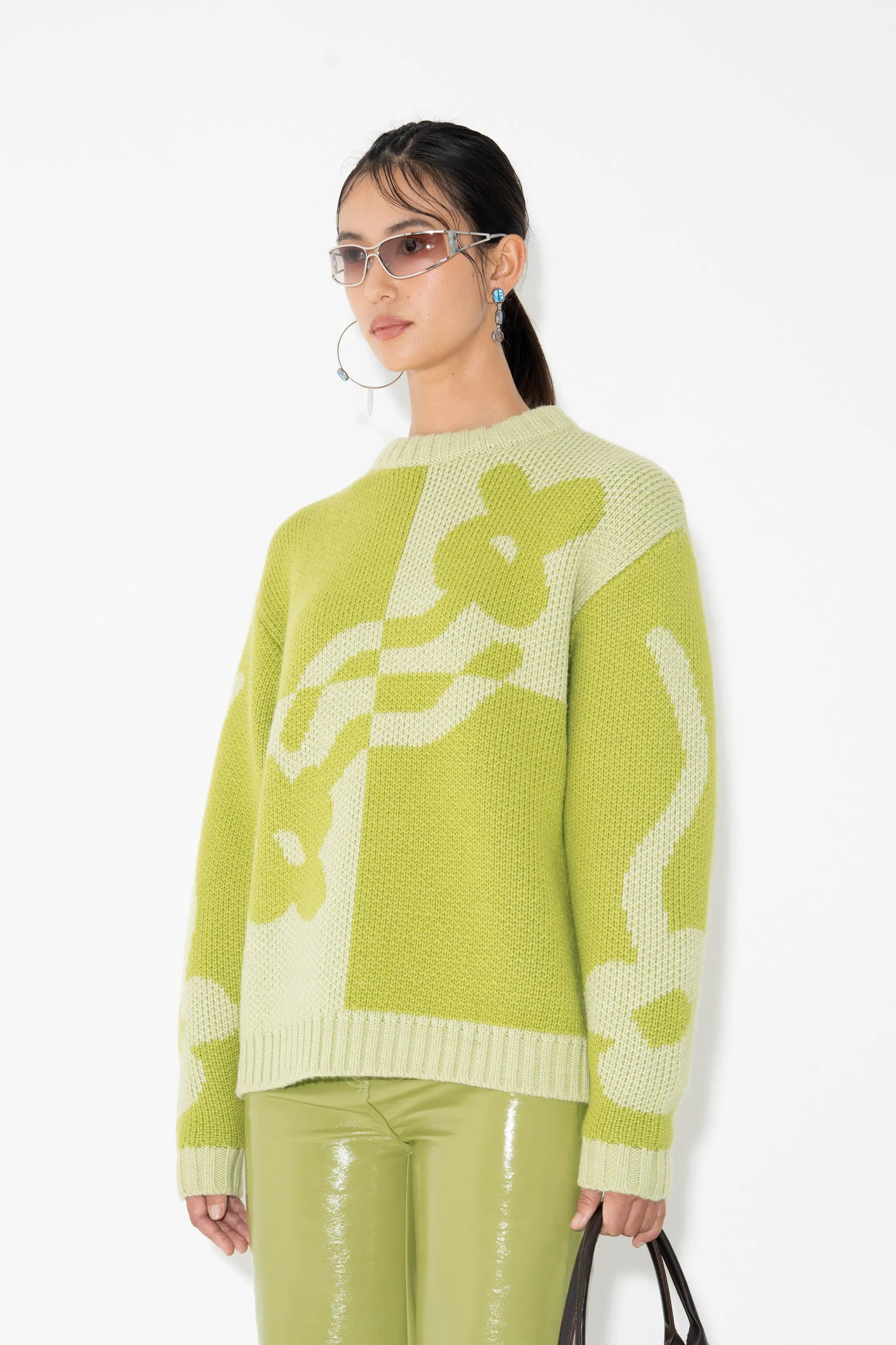 TWO-TONE DAD JUMPER in Green Flower