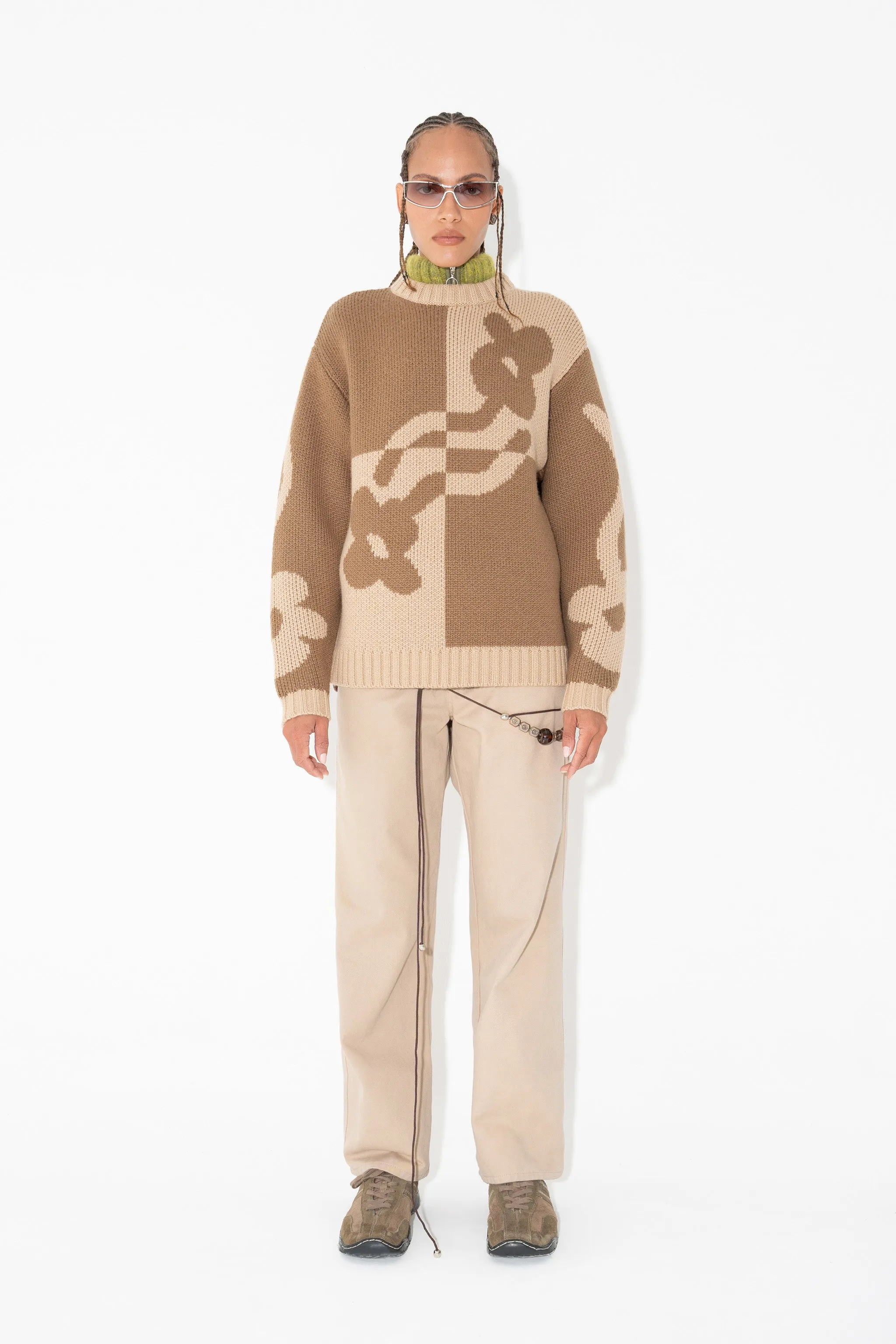 TWO-TONE DAD JUMPER in Neutral Flower