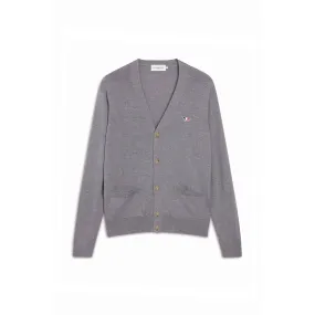 Unisex Tricolor Fox Patch Classic Cardigan - Grey Melange