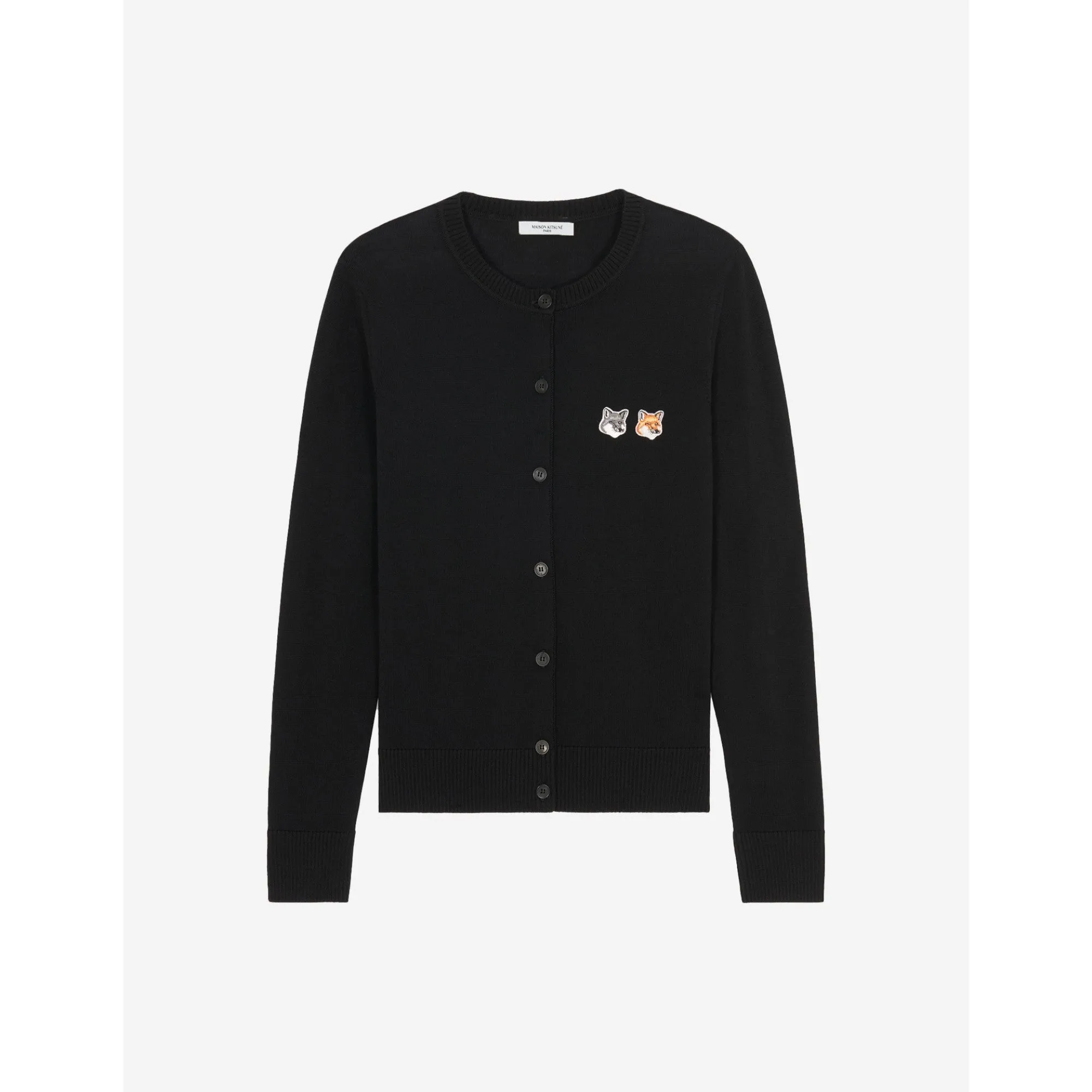 Women Double Fox Head Patch R-Neck Cardigan - Black