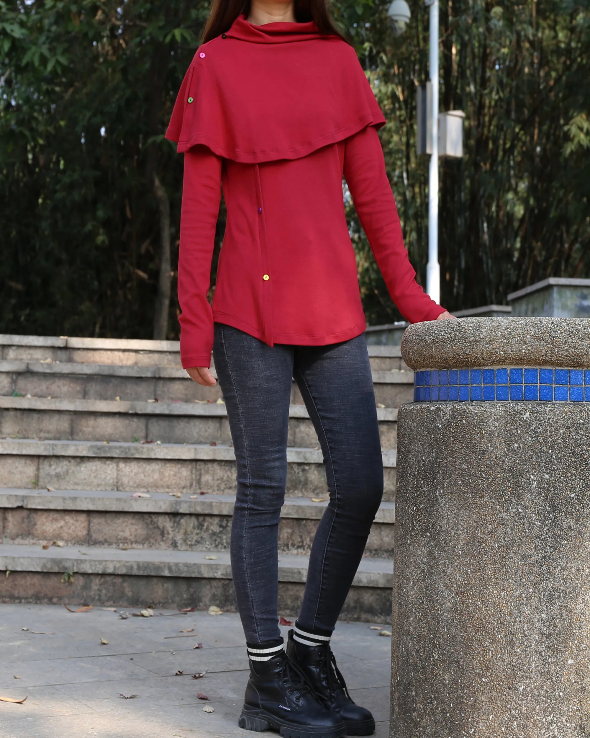Women's long sleeve cotton top/bottoming shirt/ customized top/Asymmetric t-shirt(Y1018)