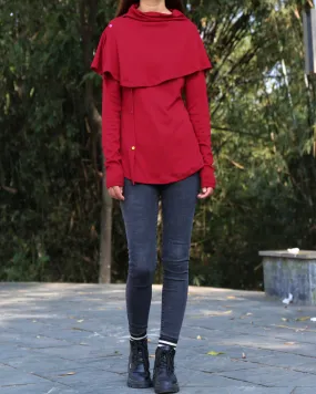 Women's long sleeve cotton top/bottoming shirt/ customized top/Asymmetric t-shirt(Y1018)