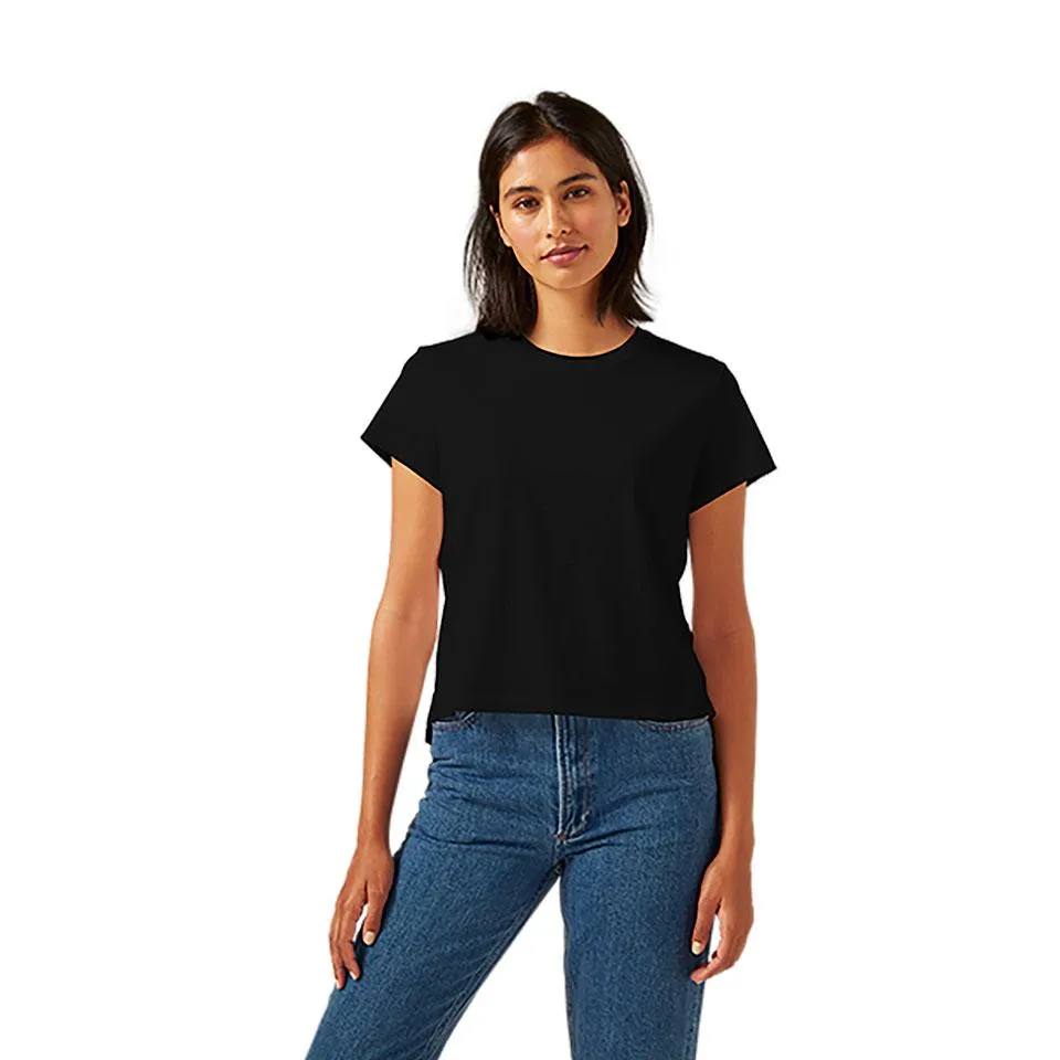 Women's Pima Cotton Slight Crop Crew Neck T-Shirt