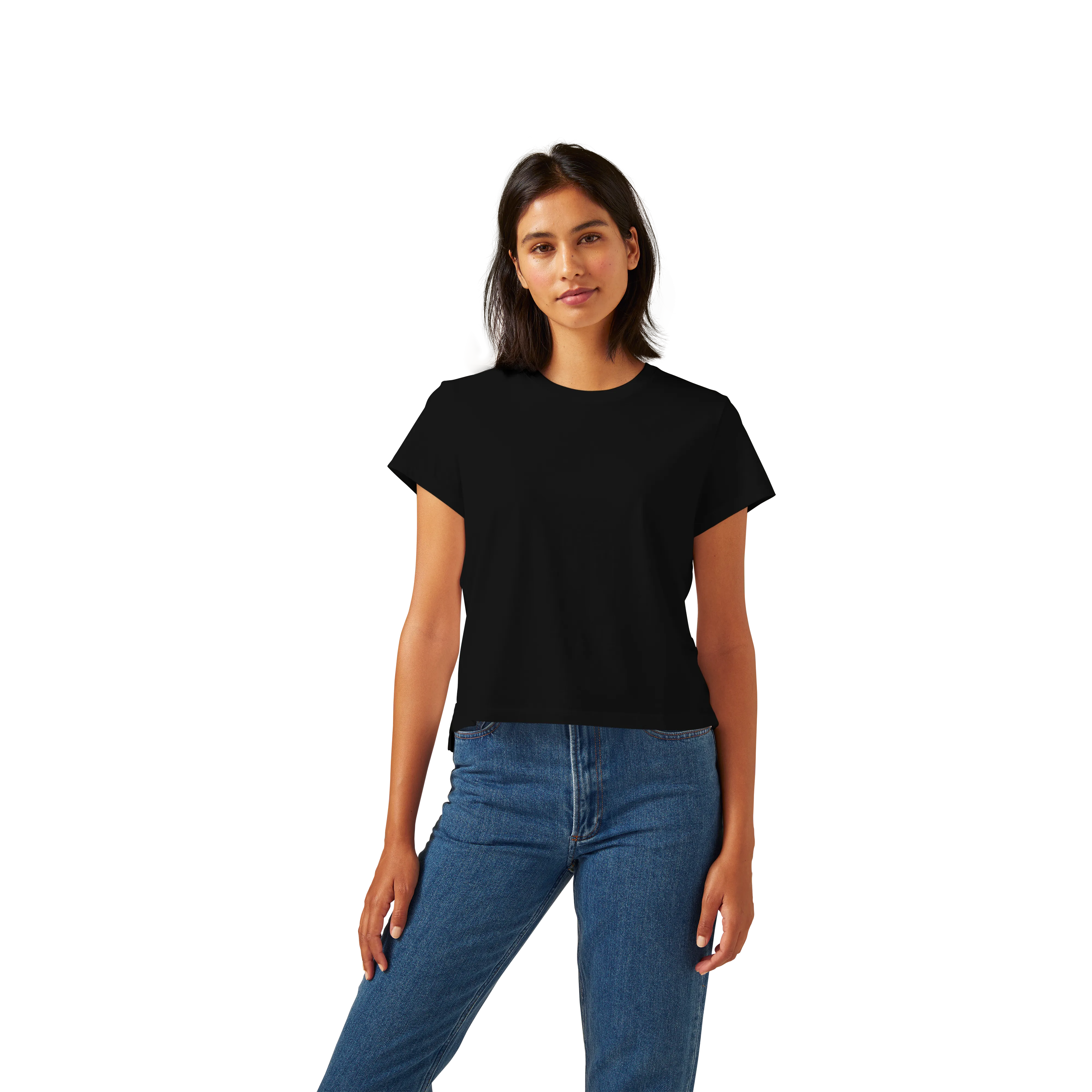 Women's Pima Cotton Slight Crop Crew Neck T-Shirt
